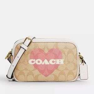 Coach Mini Jamie Camera Bag In Signature Canvas With Heart Print New